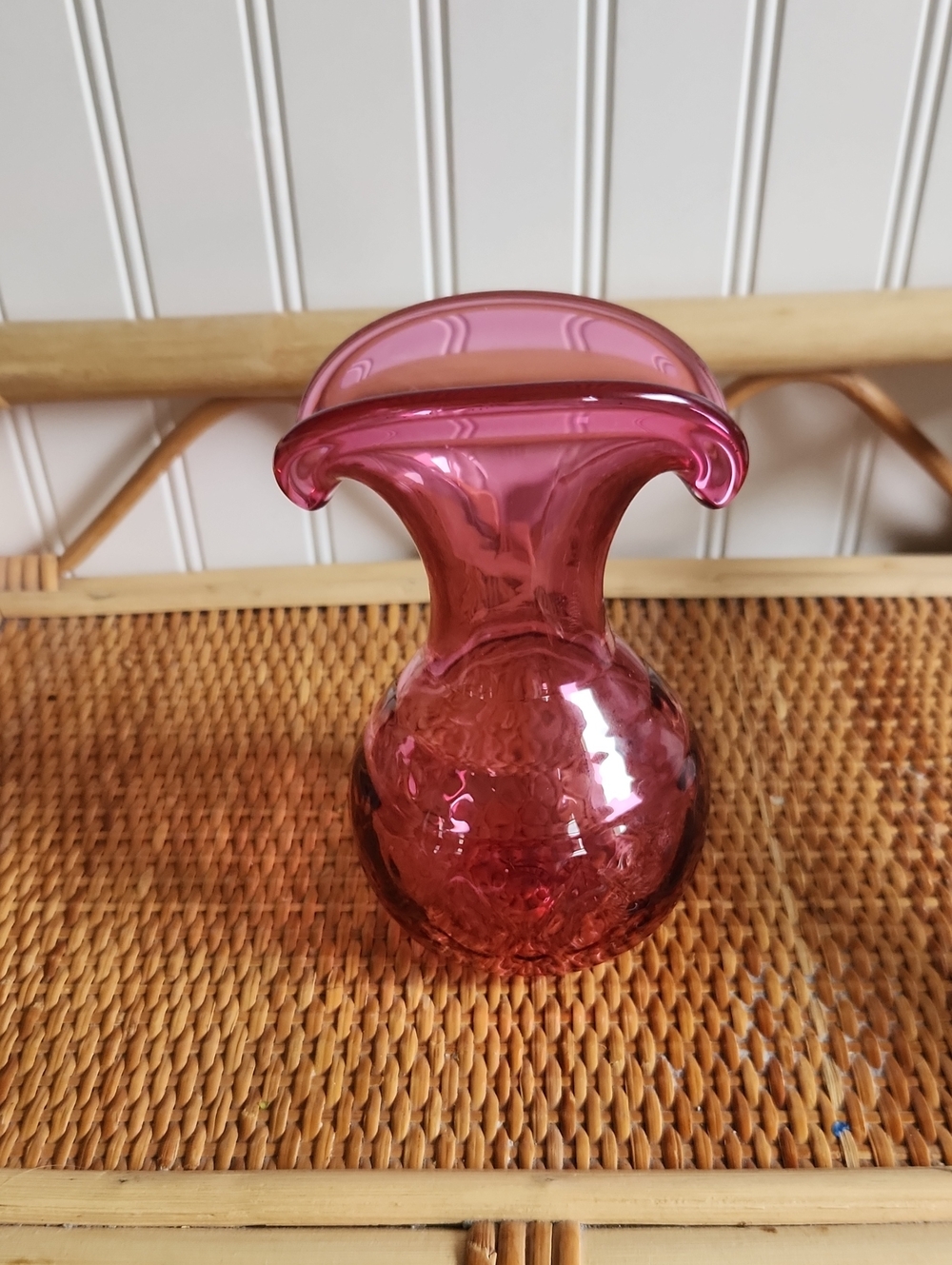 Vintage Fluted Cranberry Glass Vase